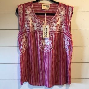 Savanna Jane embroidered top sleeveless fuchsia